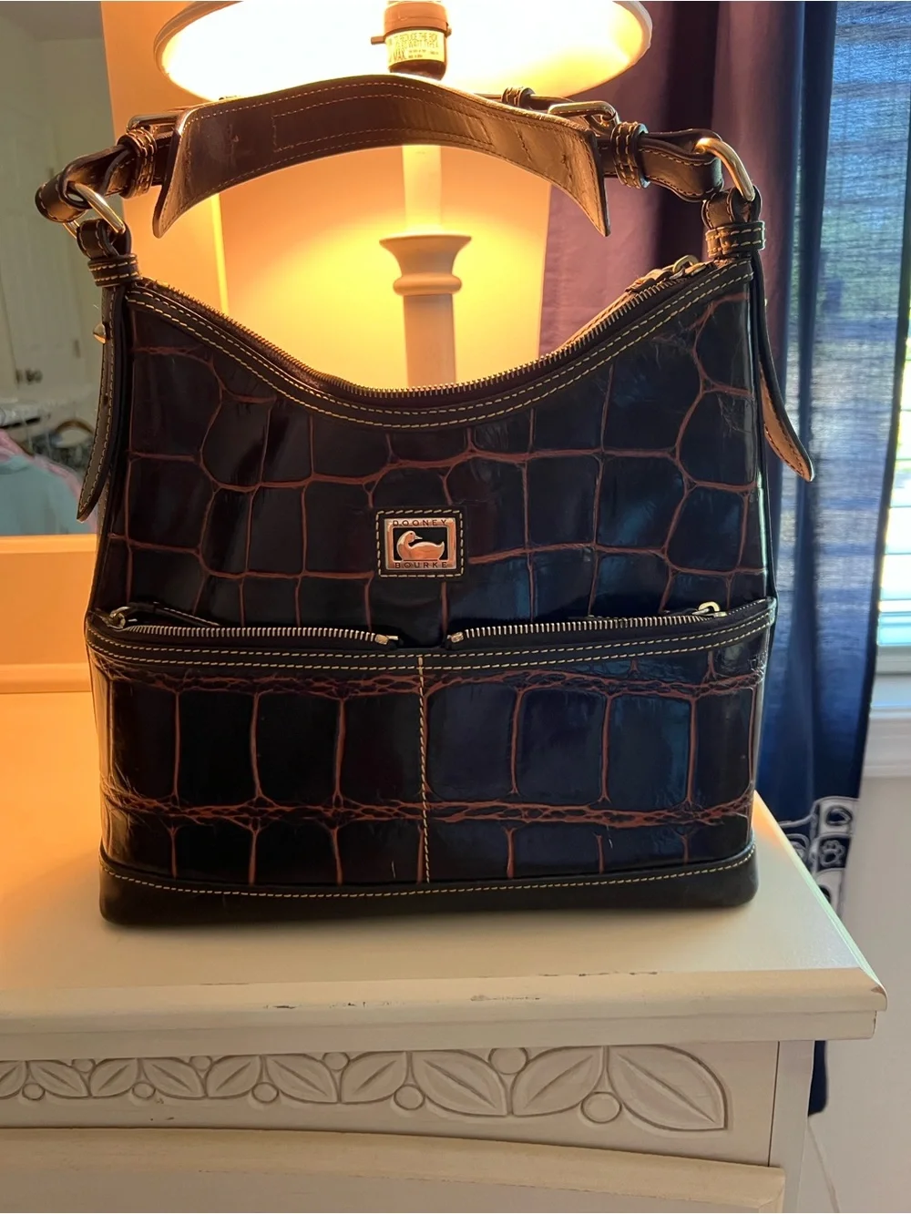 Dooney & Bourke Dark Brown Croc-Embossed Leather Messenger Bag